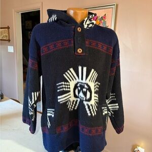 Men's Navy Blue Hooded Sweater with Pattern
